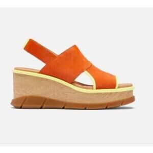 Sorel Joanie III orange suede slingback wedge sandals 6.5